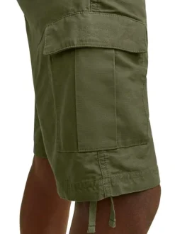 Short Cargo en coton kaki uni avec une coupe droite et des passants