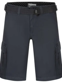Short cargo en coton marine texturé avec une coupe droite et une ceinture