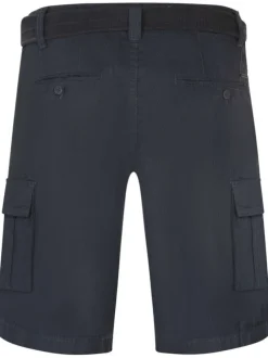 Short cargo en coton marine texturé avec une coupe droite et une ceinture