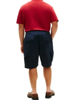 Short cargo en coton marine uni avec une coupe droite et une taille basse