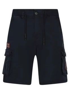 Short cargo en coton marine uni pourvu d'une coupe droite et de multiples poches
