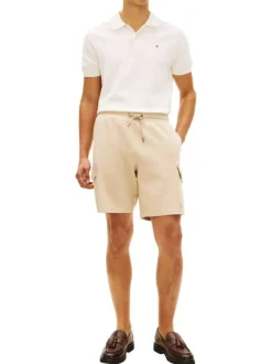 Short cargo en coton mélangé beige pourvu d'une taille élastiquée