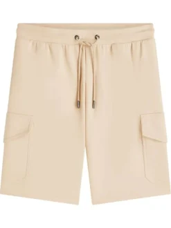 Short cargo en coton mélangé beige pourvu d'une taille élastiquée