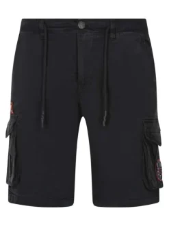 Short cargo en coton noir uni avec une coupe droite et avec des patchs
