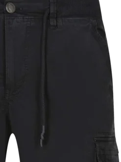 Short cargo en coton noir uni avec une coupe droite et avec des patchs