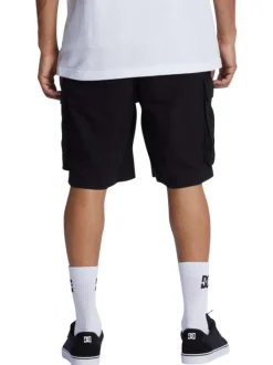 Short cargo en coton noir uni avec une coupe droite et un lien à nouer