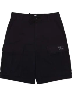 Short cargo en coton noir uni avec une coupe droite et un lien à nouer