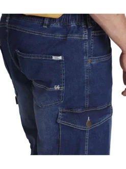 Short Cargo en jean de coton indigo uni aux coutures contrastées