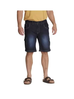 Short Cargo en jean de coton indigo uni aux coutures contrastées