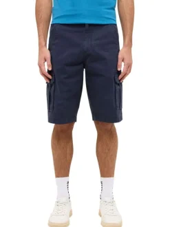 Short cargo long en coton bleu marine uni à coupe droite et à poches à rabat
