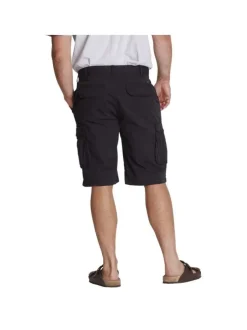 Short Cargo long en coton noir uni stretch et à passants