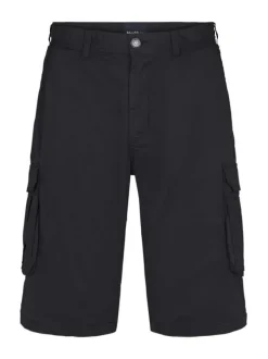 Short Cargo long en coton noir uni stretch et à passants