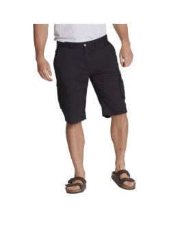 Short Cargo long en coton noir uni stretch et à passants