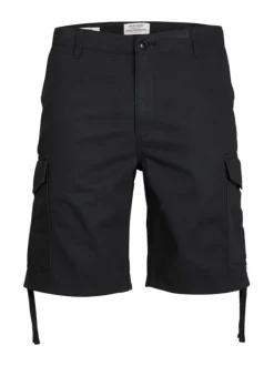 Short cargo Marley en coton noir uni avec une coupe slim et à 6 poches