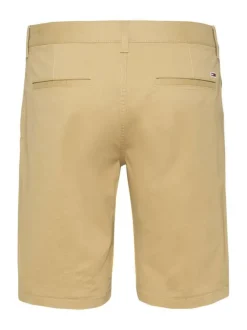 Short Chino beige uni en coton avec une coupe droite et des passants pour ceinture
