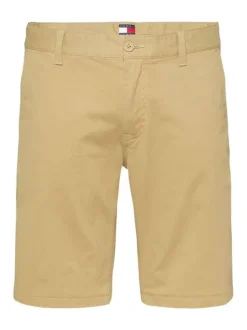 Short Chino beige uni en coton avec une coupe droite et des passants pour ceinture