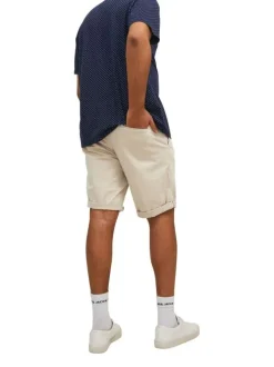 Short chino Bowie Short en coton beige uni avec une coupe droite