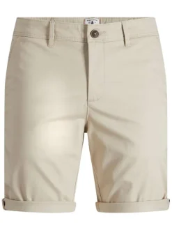 Short chino Bowie Short en coton beige uni avec une coupe droite