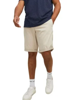 Short chino Bowie Short en coton beige uni avec une coupe droite
