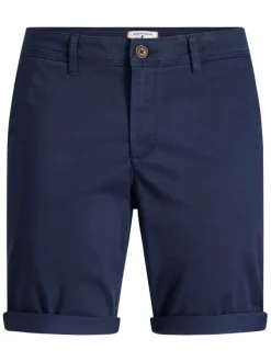 Short chino Bowie Short en coton marine uni avec une coupe droite et à 4 poches