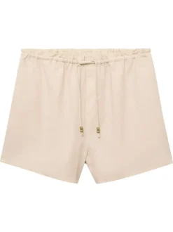 Short chino écru uni avec une coupe droite et un cordon de serrage à la taille