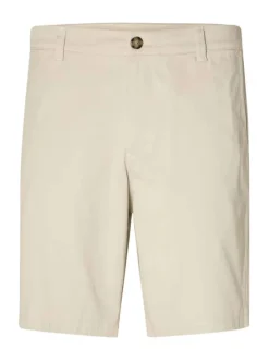 Short chino écru uni avec une coupe droite et une fermeture zippée