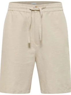 Short Chino écru uni en coton et lin mélangé avec une coupe droite
