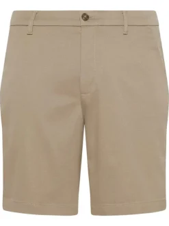 Short chino en coton beige à coupe droite pourvu d'une fermeture boutonnée