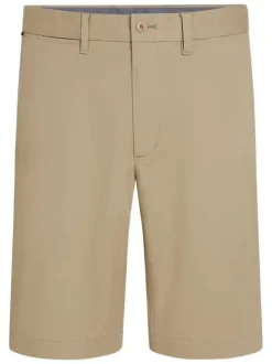 Short Chino en coton beige uni avec fermeture zippée et bouton