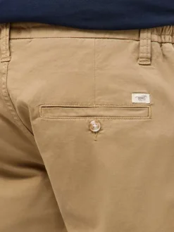 Short chino en coton beige uni avec une coupe droite et 4 poches