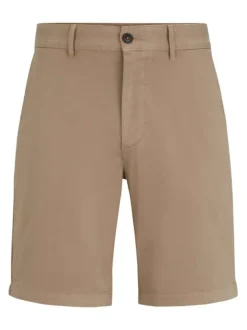 Short chino en coton beige uni avec une coupe droite et 4 poches