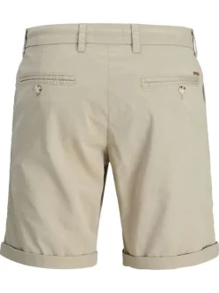 Short chino en coton beige uni avec une coupe droite et un lien de serrage
