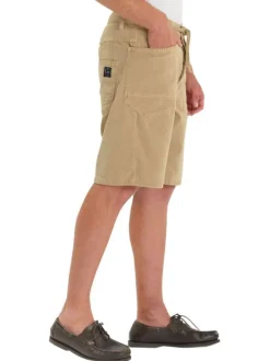Short chino en coton beige uni avec une coupe droite muni d'un bouton