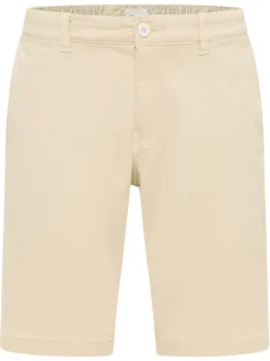 Short chino en coton beige uni à coupe droite avec des passants