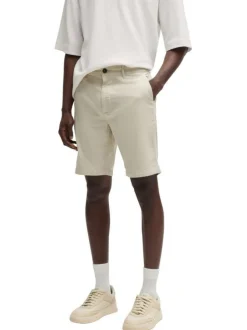 Short chino en coton beige uni à coupe regular fit avec des passants