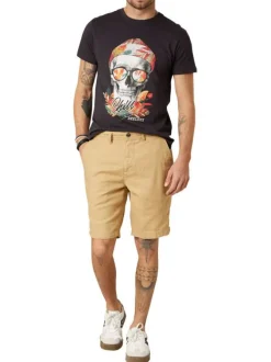 Short chino en coton beige uni pourvu de passants pour la ceinture