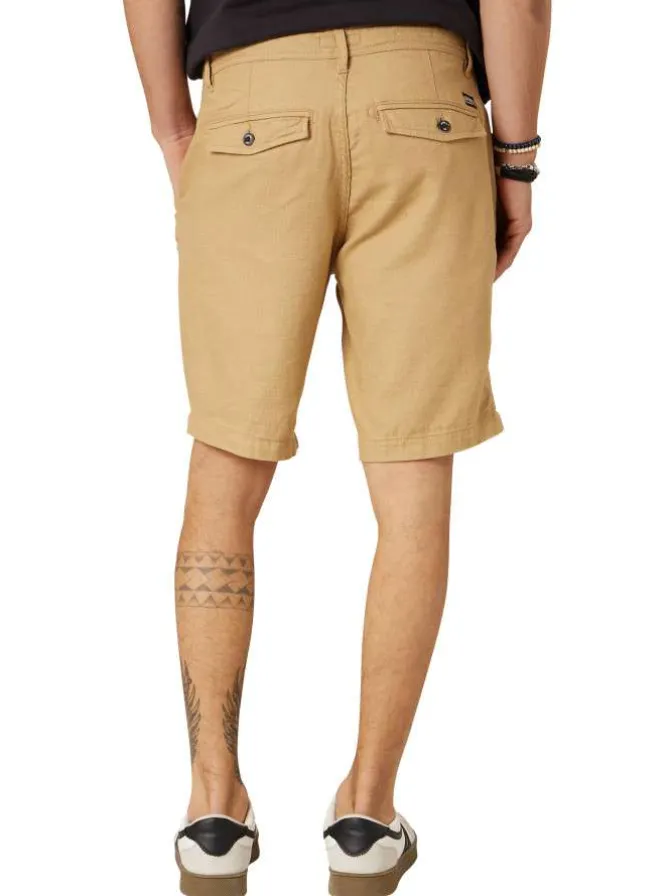 Short chino en coton beige uni pourvu de passants pour la ceinture