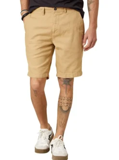 Short chino en coton beige uni pourvu de passants pour la ceinture