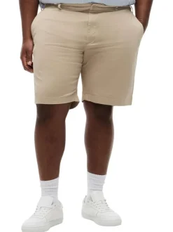 Short chino en coton beige uni pourvu de passants pour la ceinture