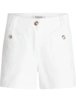 Short chino en coton blanc uni à coupe droite avec des poches latérales plaquées