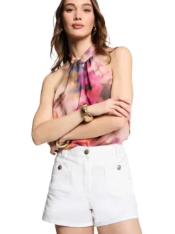 Short chino en coton blanc uni à coupe droite avec des poches latérales plaquées