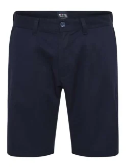 Short chino en coton bleu marine uni avec une coupe slim et des passants