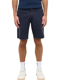 Short chino en coton bleu marine uni à coupe droite avec des passants