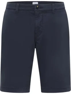 Short chino en coton bleu marine uni à coupe droite avec des passants
