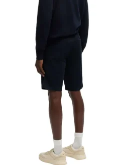 Short chino en coton bleu marine uni à coupe regular fit avec des passants