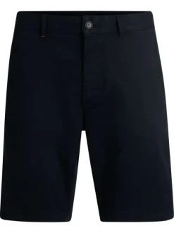 Short chino en coton bleu marine uni à coupe regular fit avec des passants