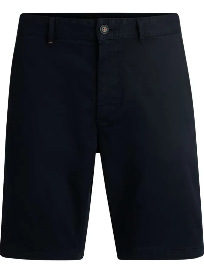 Short chino en coton bleu marine uni à coupe regular fit avec des passants