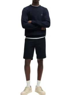 Short chino en coton bleu marine uni à coupe regular fit avec des passants