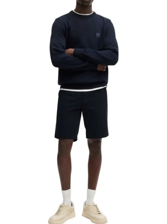 Short chino en coton bleu marine uni à coupe regular fit avec des passants