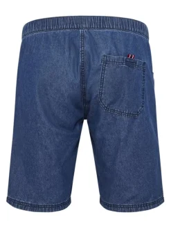 Short chino en coton bleu uni aspect denim avec une coupe slim